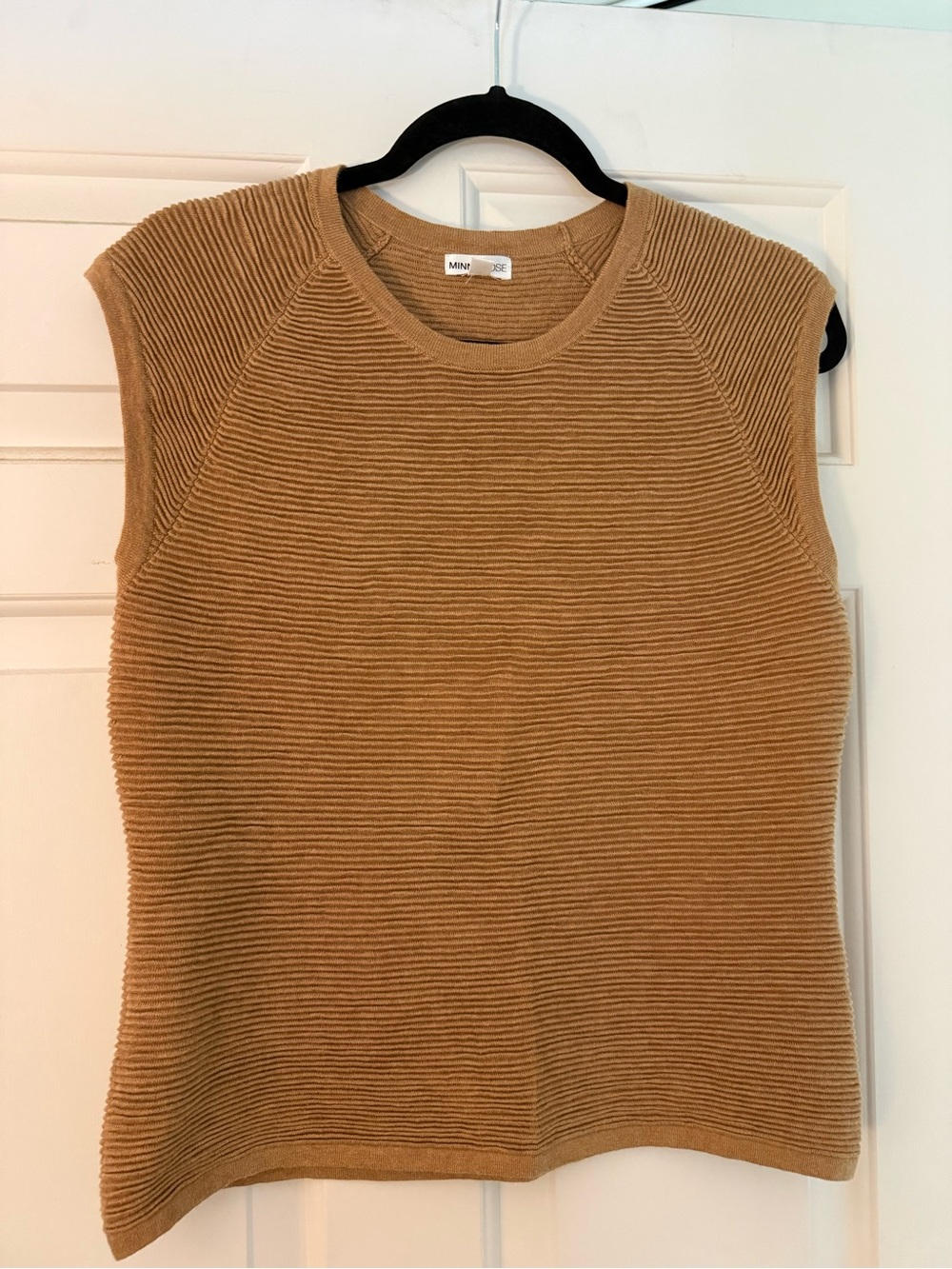 Minnie Rose Sleeveless Ribbed Knit Top in Camel